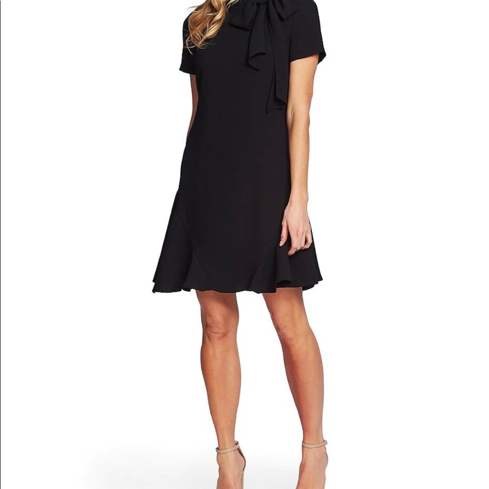 CeCe black bow tie neck A-line dress
